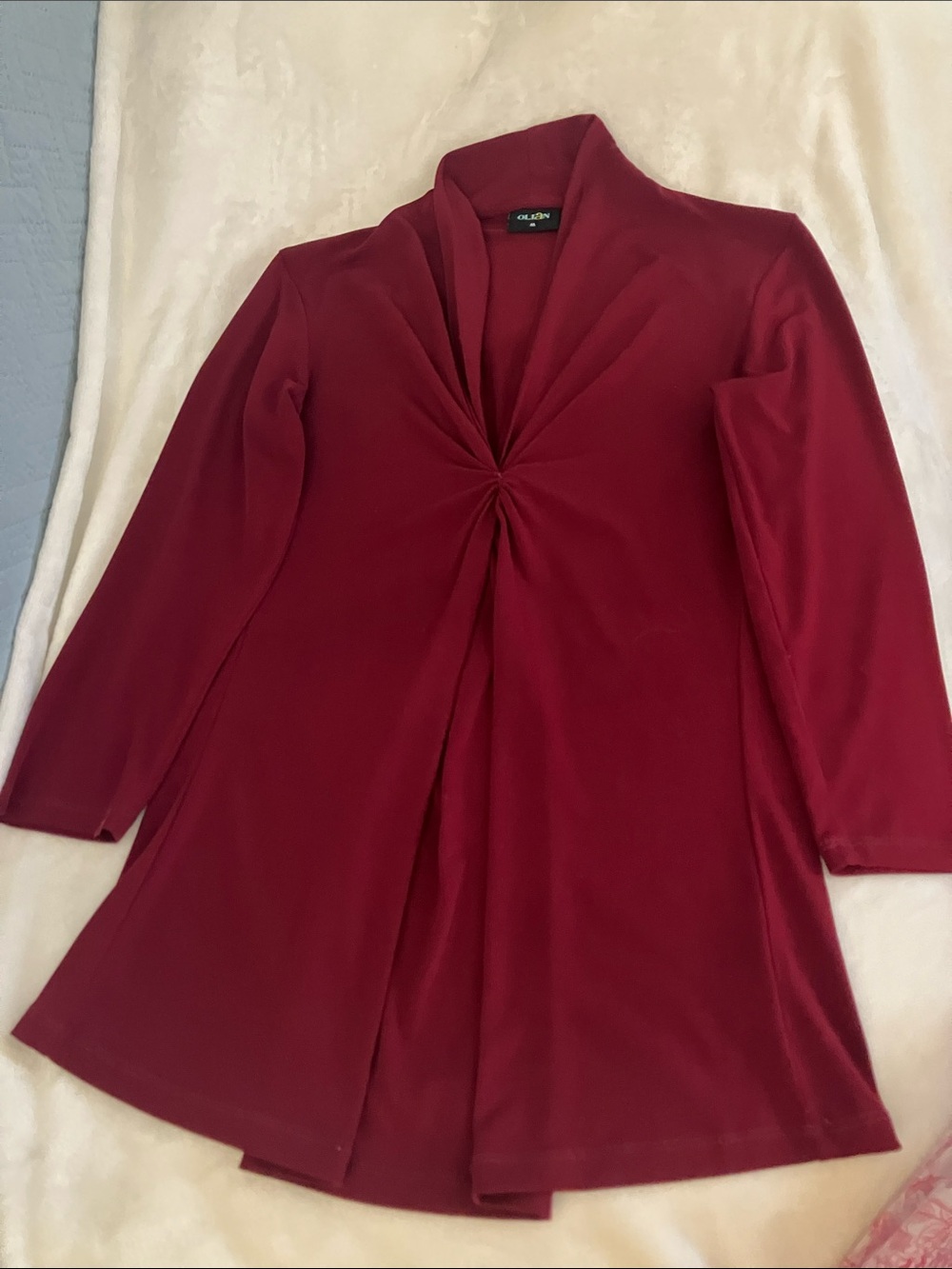 Olian Burgundy Twist-Front Long Sleeve Tunic
